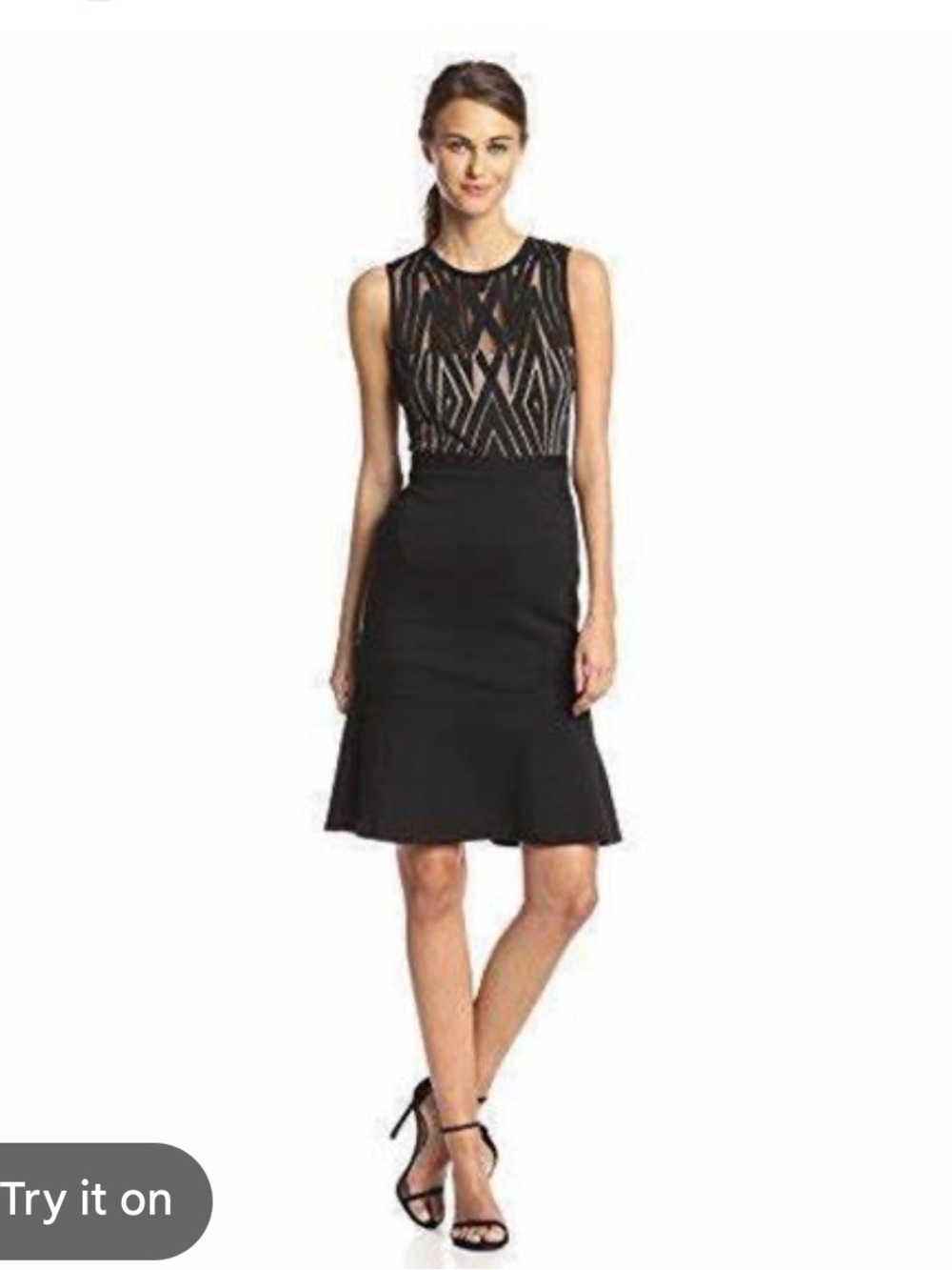 BCBGMaxAzria Black and Beige Mixed-Fabric Dress
